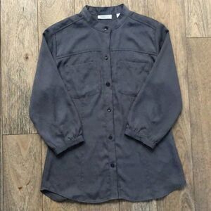 New York & Company Gray Utility Button Down Blouse XS